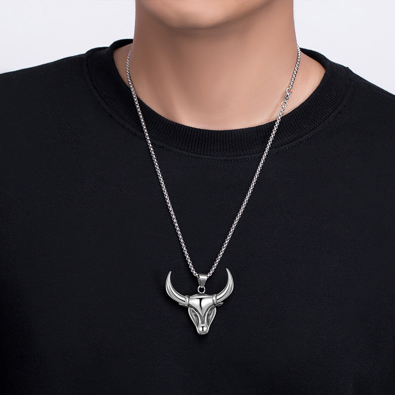 Fashion Punk Bull Head Pendant Personalized Necklace