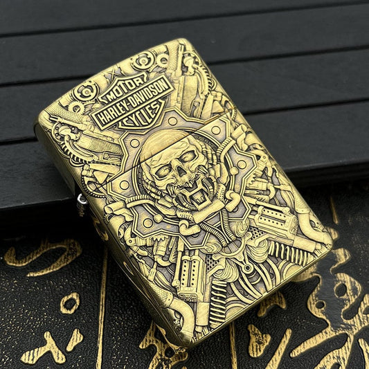 Fashion Punk Creative 3D Relief Refillable Windproof Lighter - Motor Skull