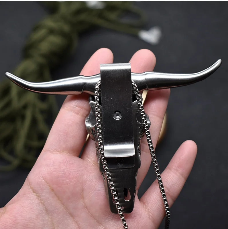 🔥LAST DAY 50% OFF🔥Damascus Dagger Longhorn Skull Push Knife