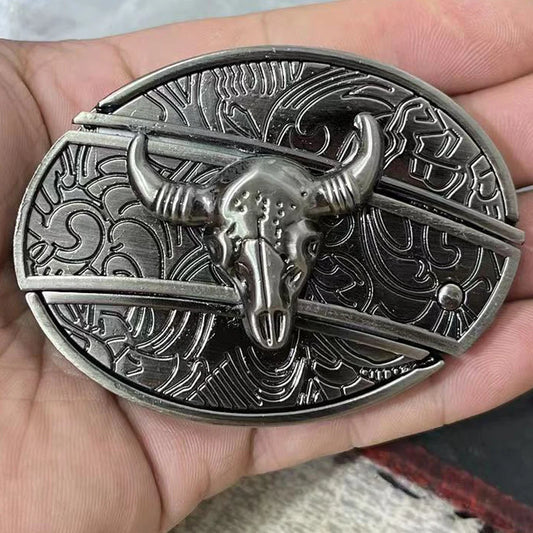 Fashion Punk Men's Creative Belt Buckle With Knife - Cow Head