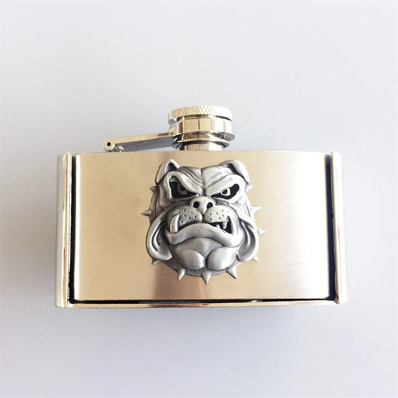 Fashion Punk Creative Belt Buckle With 3oz Flask - BullDog