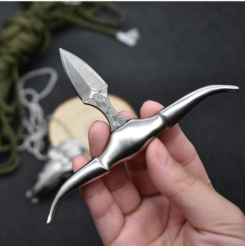 🔥LAST DAY 50% OFF🔥Damascus Dagger Longhorn Skull Push Knife