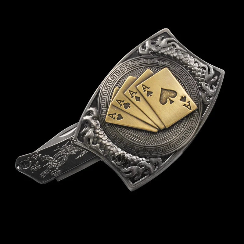 Western Fashion Creative Belt Buckle With Knife - Poker