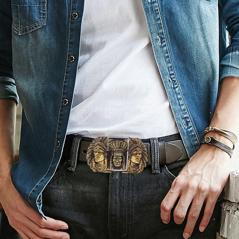🔥LAST DAY 50% OFF🔥 Fashion Punk Men's Genuine Leather Belt With Lighter
