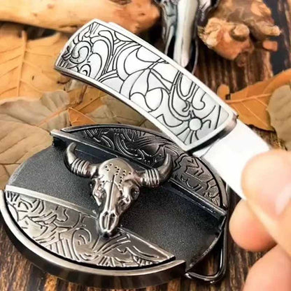 Fashion Punk Men's Genuine Leather Belt With Knife - Cow Head