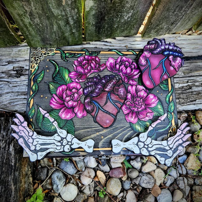 Skull Hands & Heart Hidden Key Box