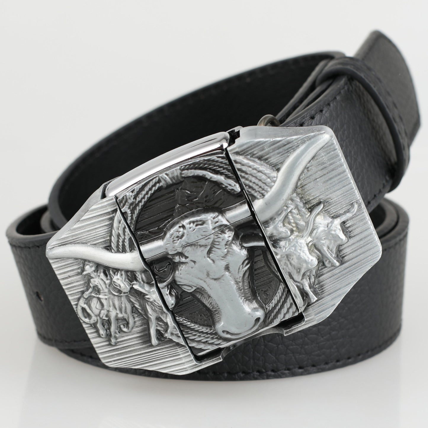 🔥New Arrival🔥 Fashion Bold Cowboy Genuine Leather Belt With Lighter