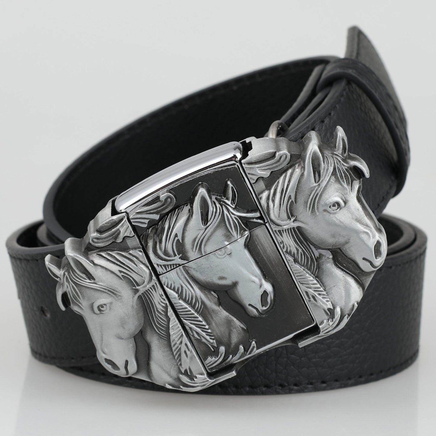 🔥New Arrival🔥 Fashion Bold Cowboy Genuine Leather Belt With Lighter