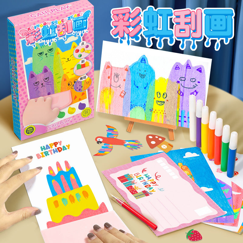 Creative Rainbow Scratch Art Postcard Set for Kids