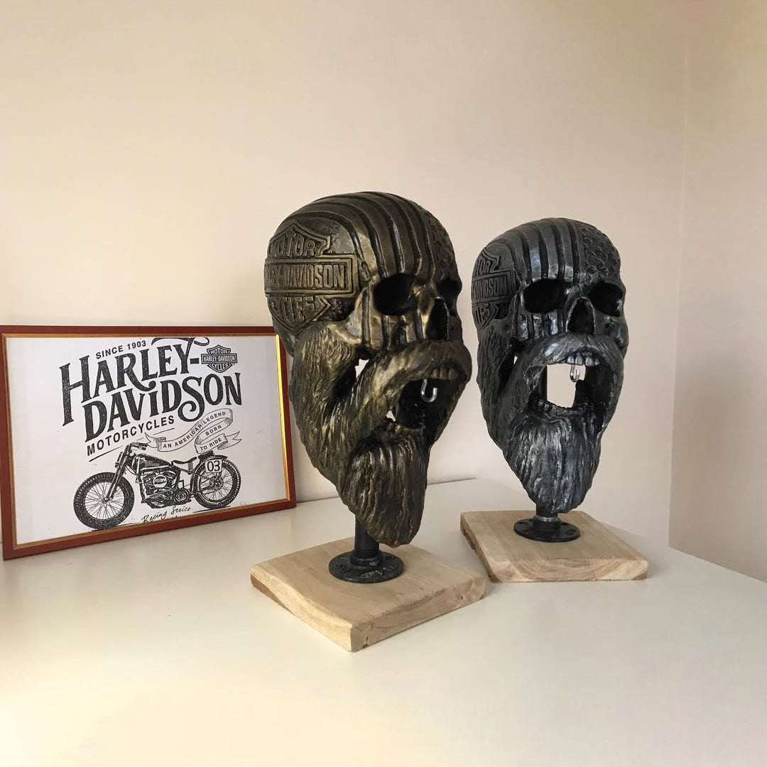 Motorcycle Skull Helmet Holder with Beard