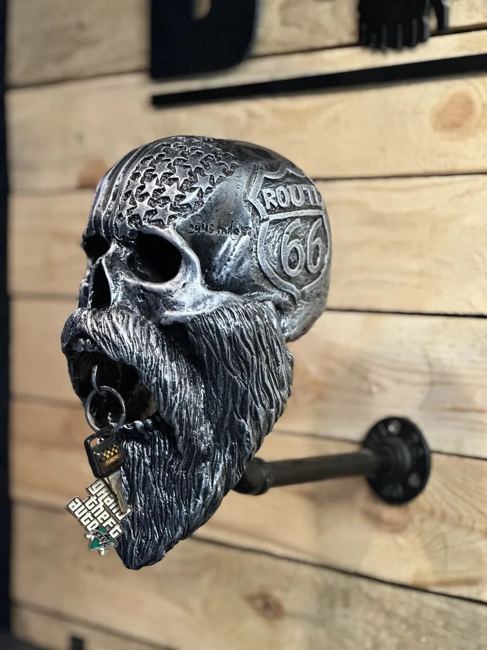 Motorcycle Skull Helmet Holder with Beard
